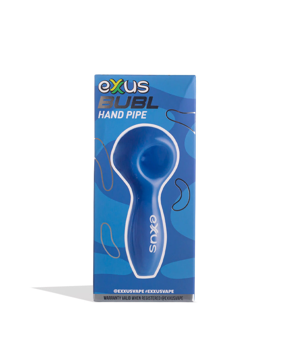 Blue Exxus Vape BUBL Hand Pipe Front Packaging View on White Background