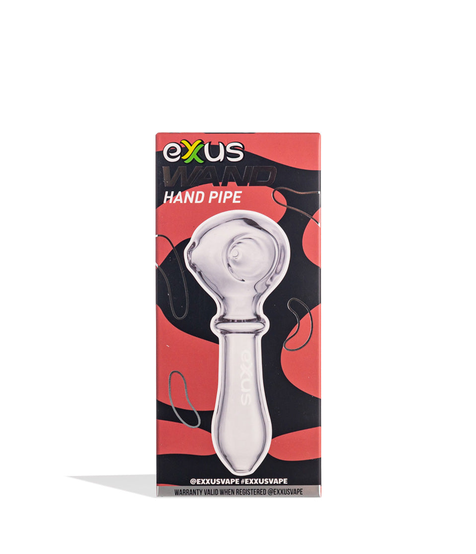 Clear Exxus Wand Hand Pipe Packaging Front View on White Background