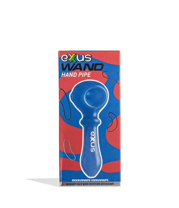 Milky Blue Exxus Wand Hand Pipe Packaging Front View on White Background